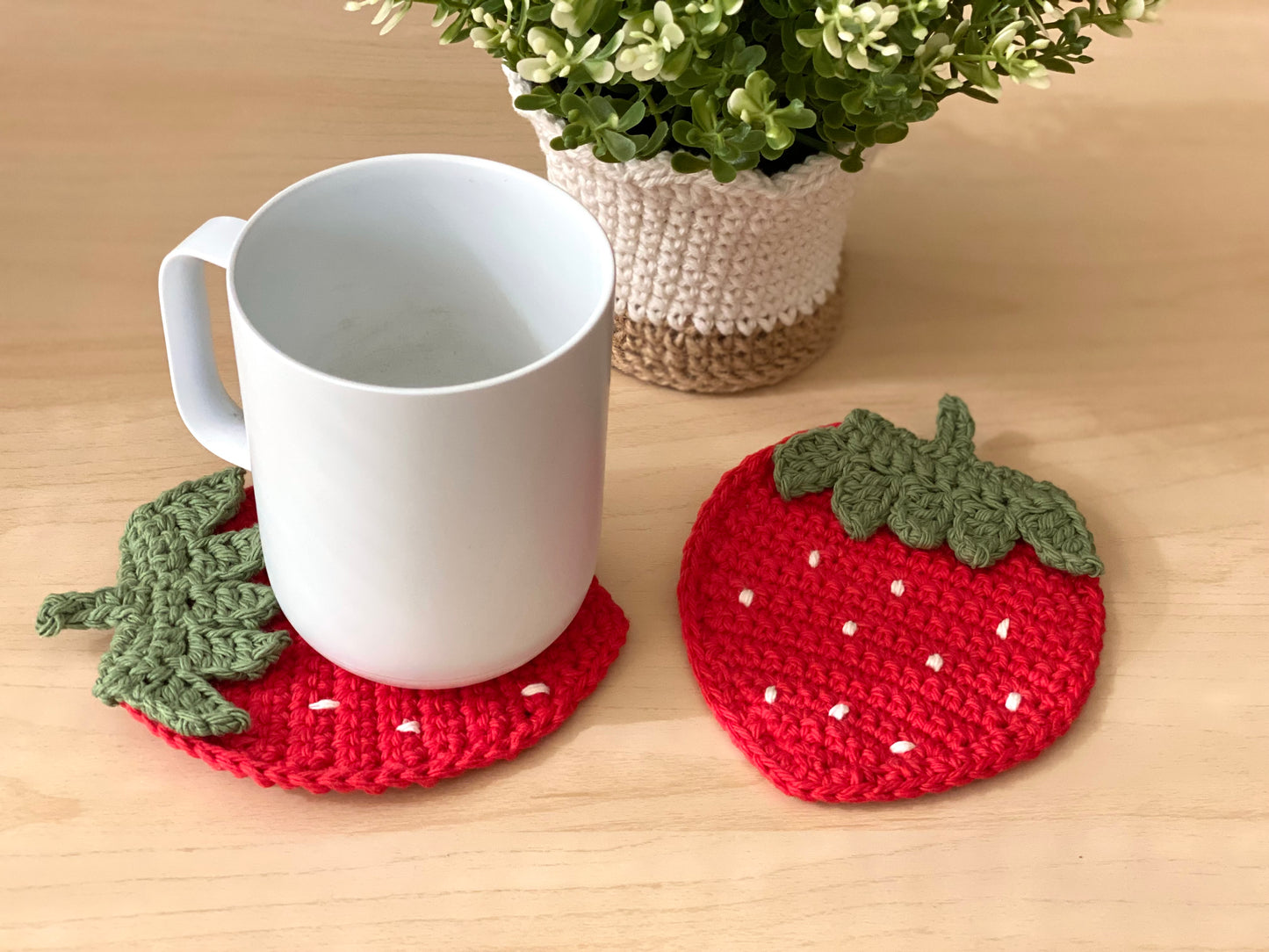 Strawberry Coaster Crochet Pattern - Instant Download PDF
