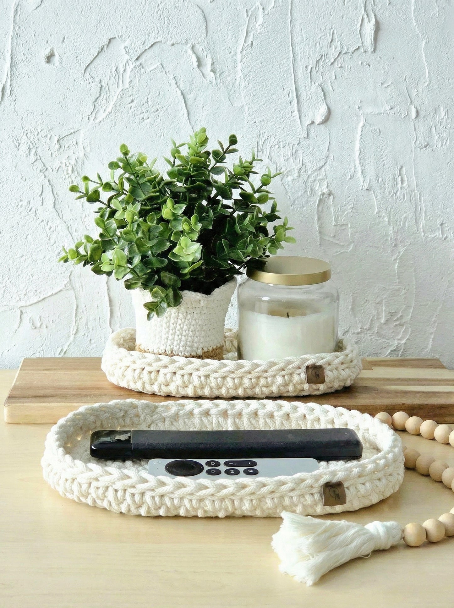 Oval Crochet Tray Set (Small & Large) - Cotton Storage Trays for Home Organization