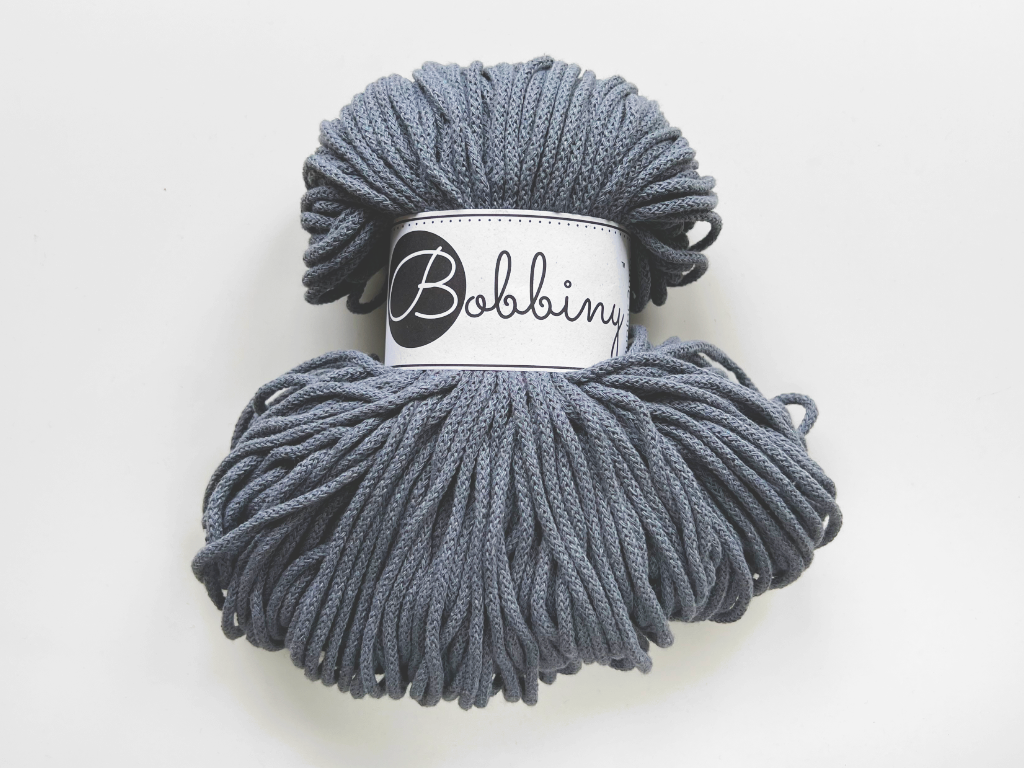 Bobbiny 3mm Braided Cotton Cord (100m/ 108yds) -- STEEL -- Macrame & Crochet
