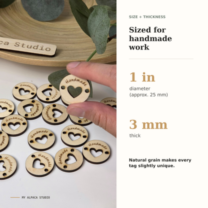 Round Wooden “Handmade” Tags with Heart