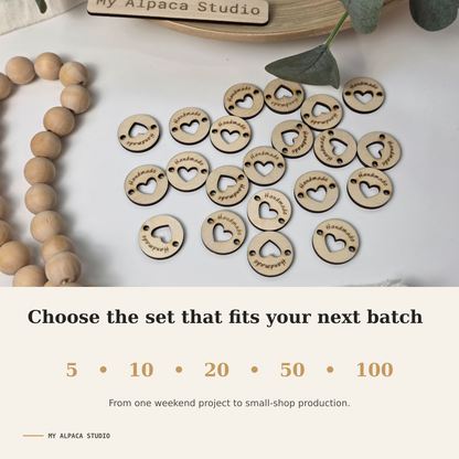 Round Wooden “Handmade” Tags with Heart