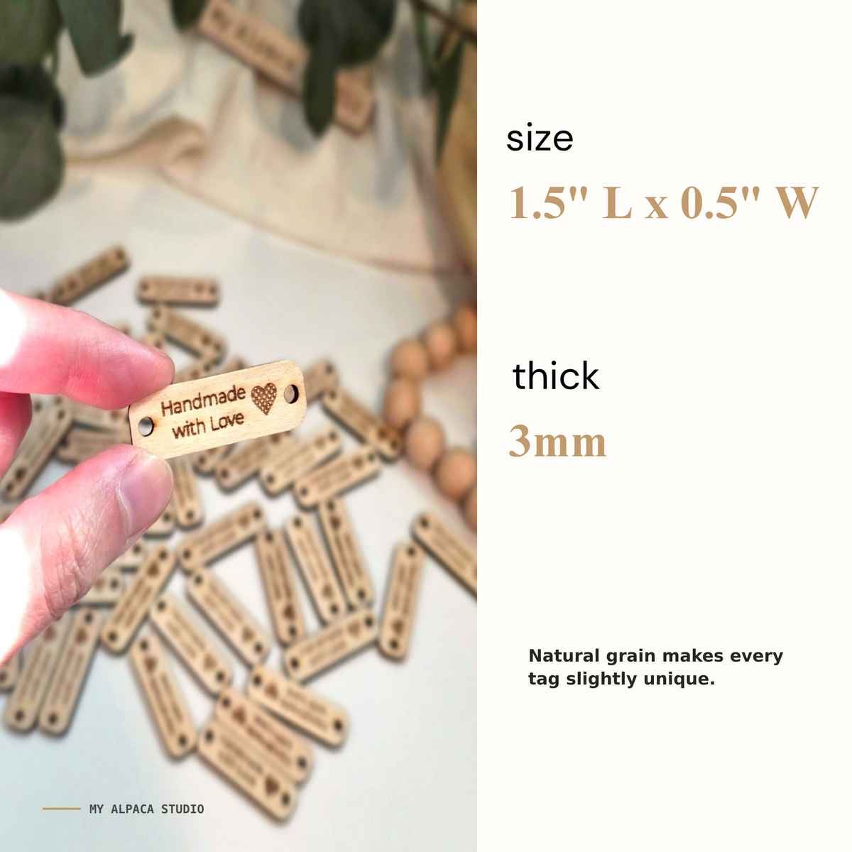 Rectangular Wooden “Handmade with Love” Tags