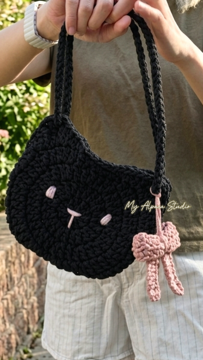 2 Sizes Cat Bag Crochet Pattern with Adjustable Handle (Digital Download & Video Tutorial)
