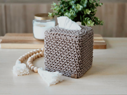 Crocheted Square Tissue Box Cover - Modern Cotton Boutique Box Sleeve