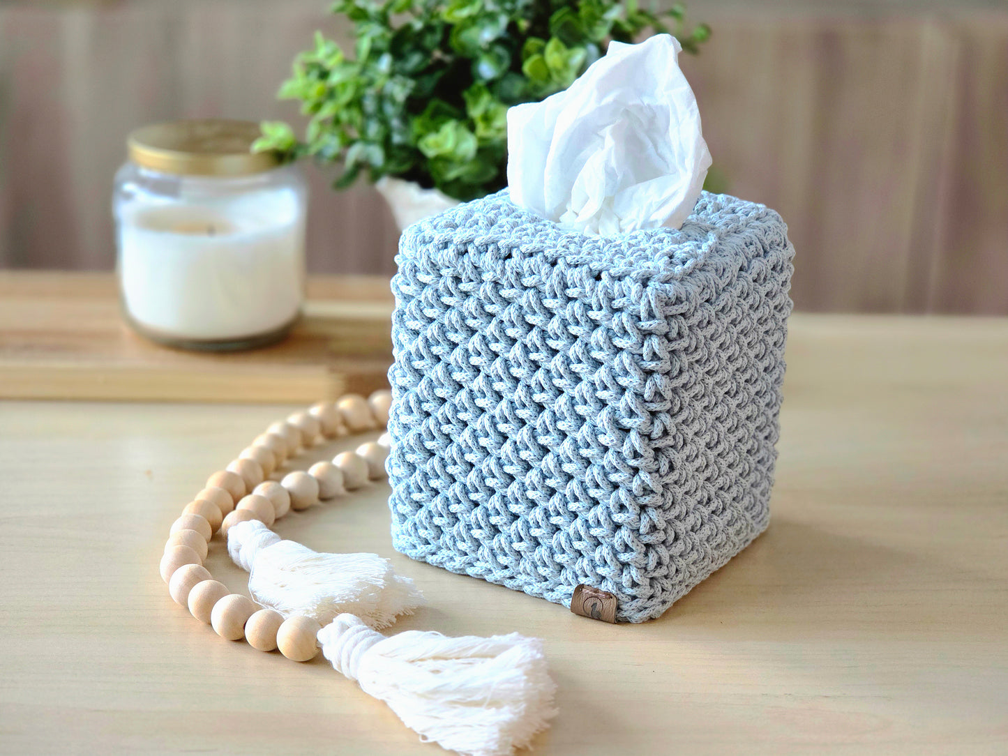 Crocheted Square Tissue Box Cover - Modern Cotton Boutique Box Sleeve