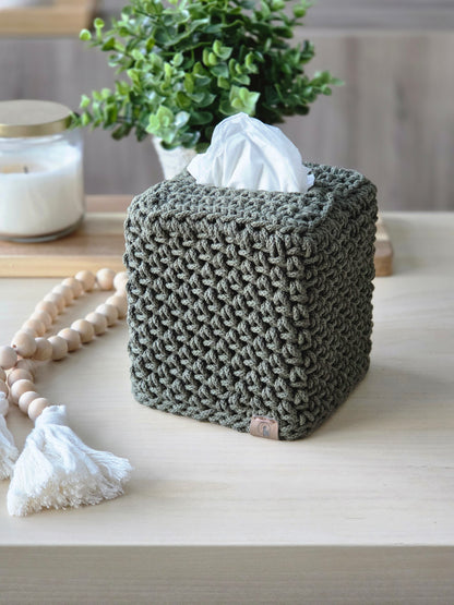 Crocheted Square Tissue Box Cover - Modern Cotton Boutique Box Sleeve