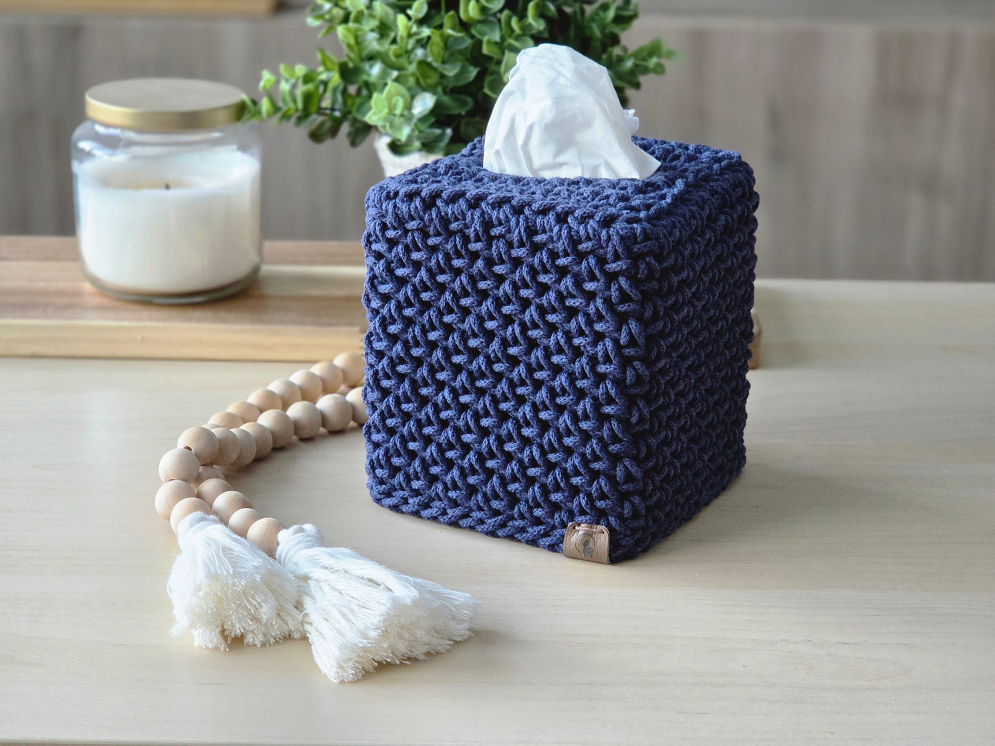 Crocheted Square Tissue Box Cover - Modern Cotton Boutique Box Sleeve