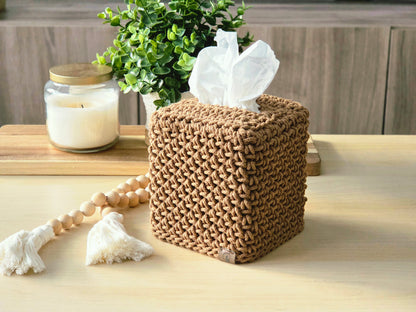 Crocheted Square Tissue Box Cover - Modern Cotton Boutique Box Sleeve