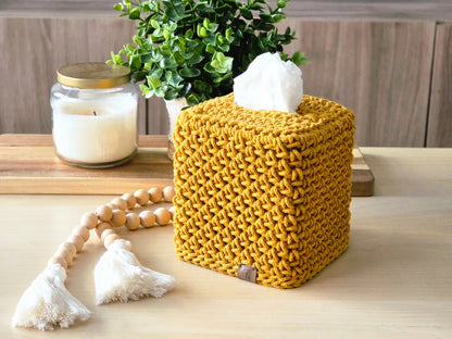 Crocheted Square Tissue Box Cover - Modern Cotton Boutique Box Sleeve