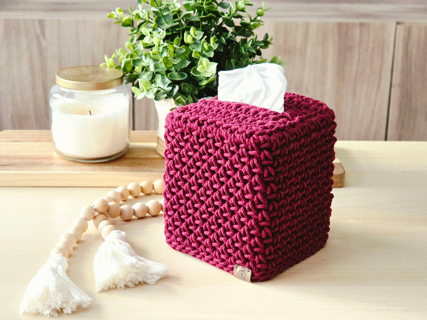 Crocheted Square Tissue Box Cover - Modern Cotton Boutique Box Sleeve