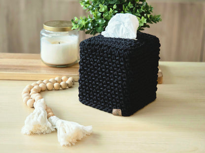 Crocheted Square Tissue Box Cover - Modern Cotton Boutique Box Sleeve