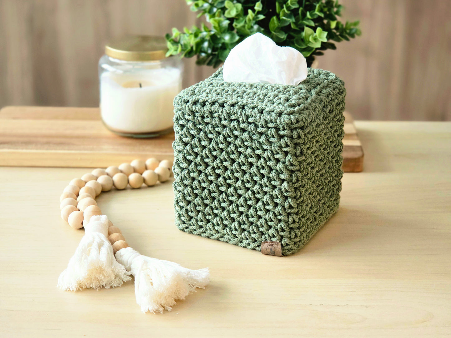 Crocheted Square Tissue Box Cover - Modern Cotton Boutique Box Sleeve