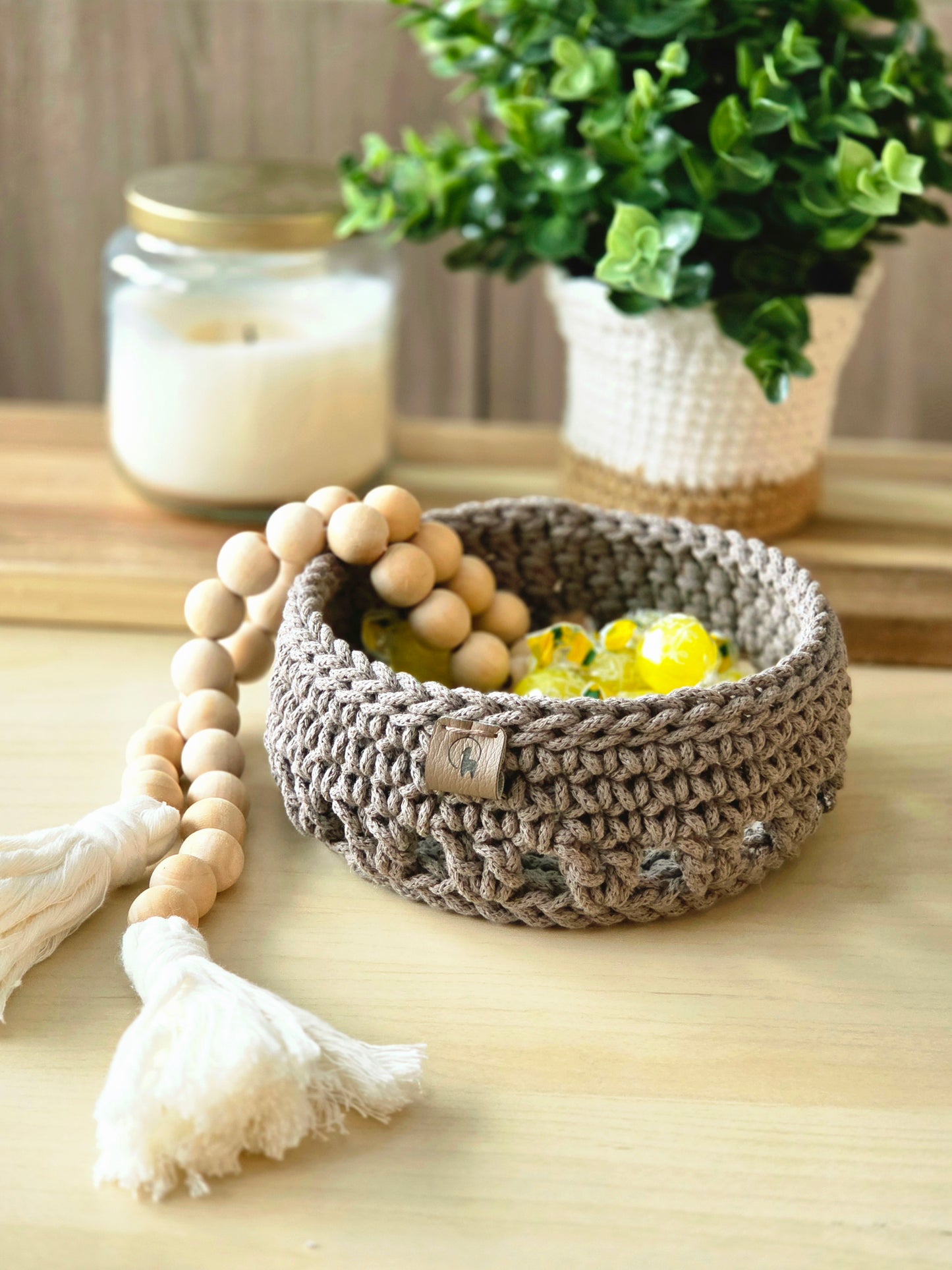 Hand-crocheted Round Basket (5.5")