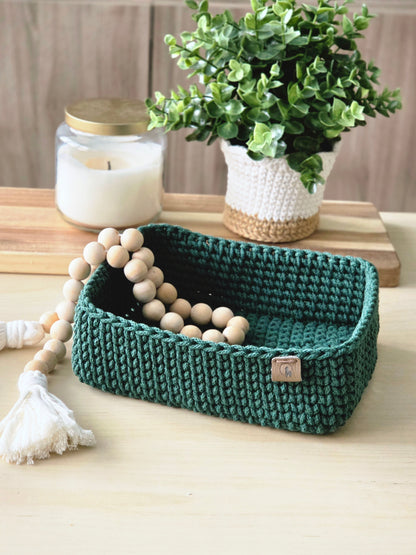 Rectangular Crochet Basket (Large or Small) - Cotton Storage Tray for Shelves & Desks