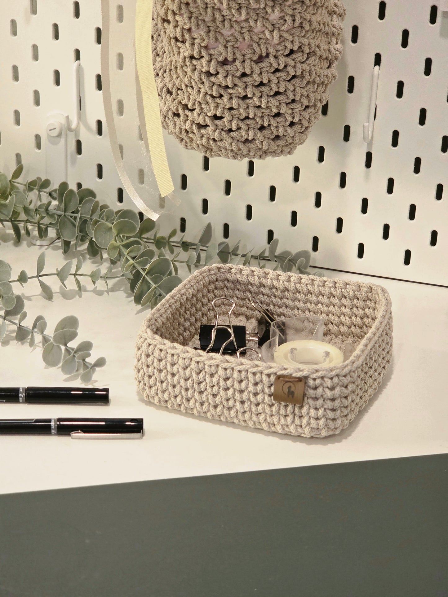 6" Square Crochet Basket - Cotton Napkin Holder & Catch-all Tray