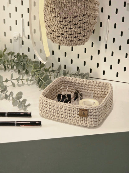 6" Square Crochet Basket - Cotton Napkin Holder & Catch-all Tray