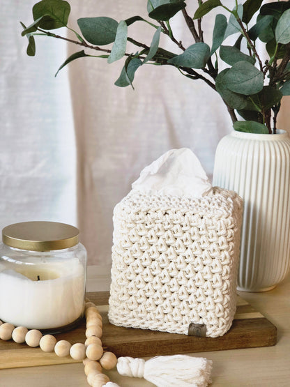Crocheted Square Tissue Box Cover - Modern Cotton Boutique Box Sleeve
