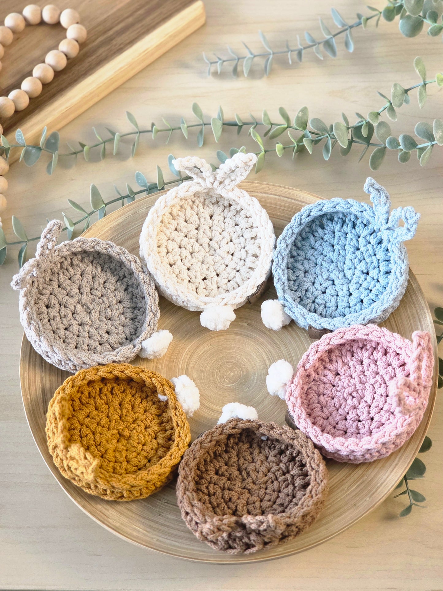Hand-crocheted Bunny Coasters- Set of 4, 6 or 8
