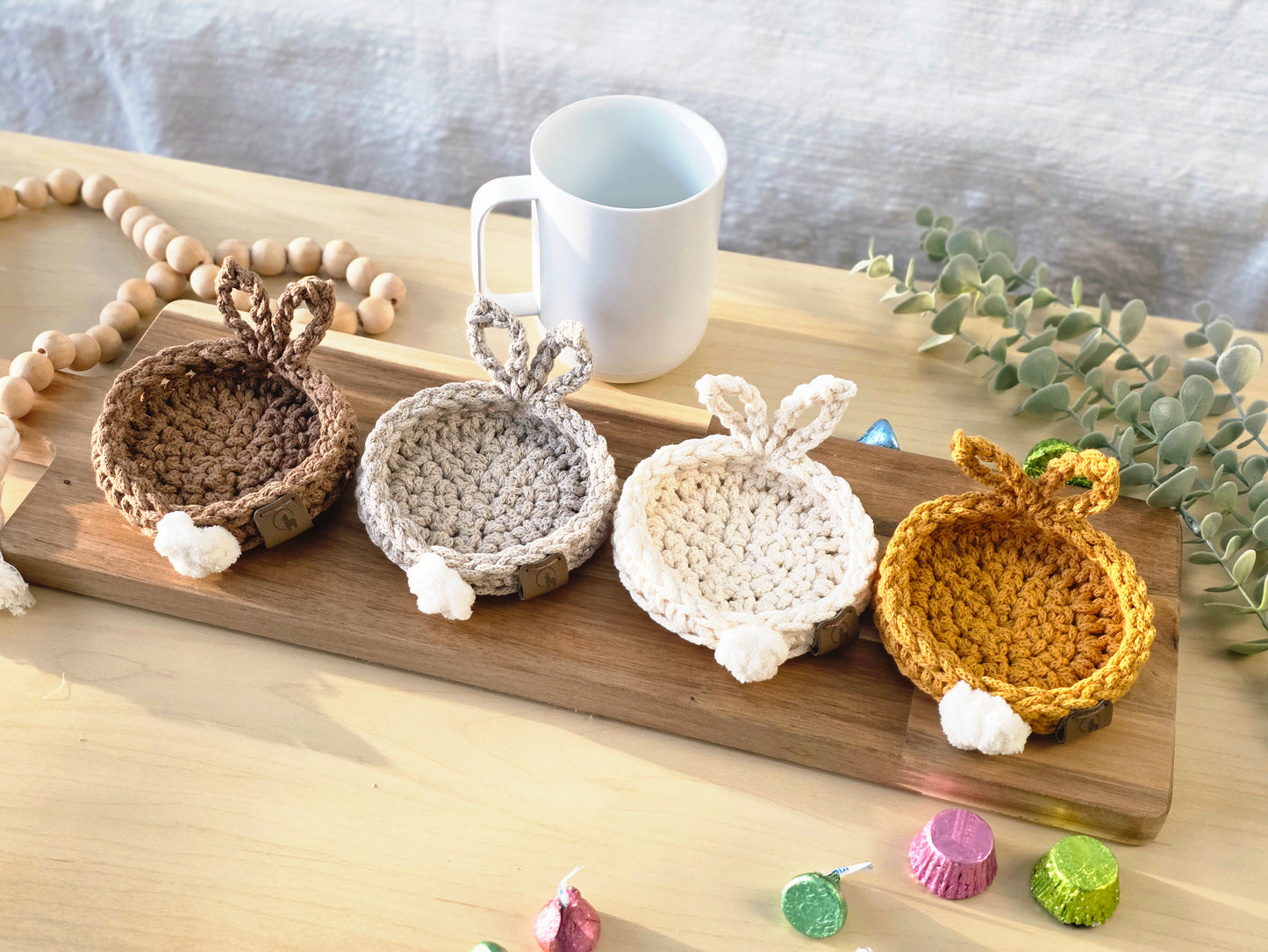 Hand-crocheted Bunny Coasters- Set of 4, 6 or 8