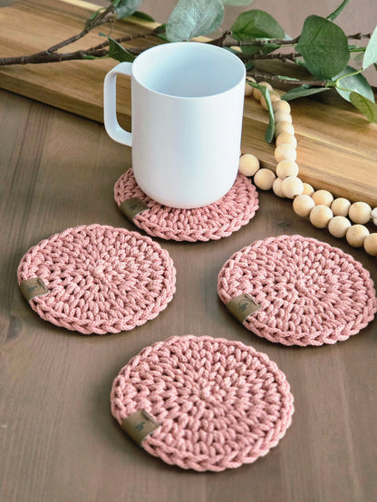 Hand-crocheted Coasters & Holder - Set of 4, 6, or 8