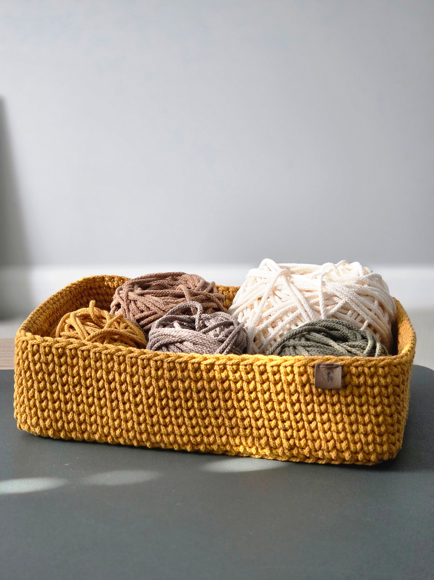 Rectangular Crochet Basket (Large or Small) - Cotton Storage Tray for Shelves & Desks