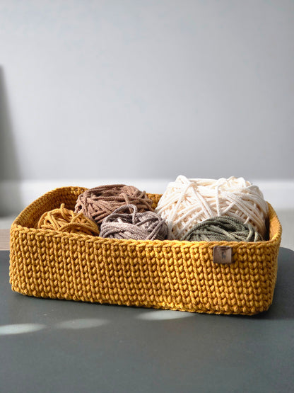 Rectangular Crochet Basket (Large or Small) - Cotton Storage Tray for Shelves & Desks