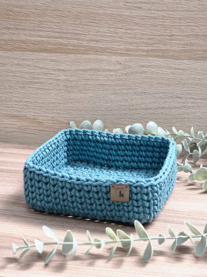 6" Square Crochet Basket - Cotton Napkin Holder & Catch-all Tray