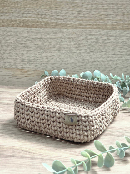 6" Square Crochet Basket - Cotton Napkin Holder & Catch-all Tray