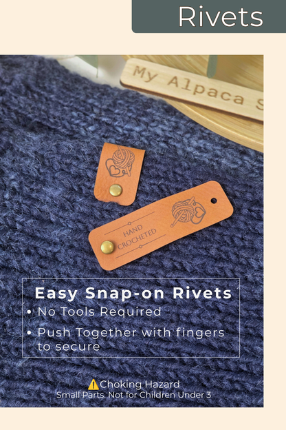 Vegan Leather Tags (set of 5, 10 or 20), Snap-rivets included