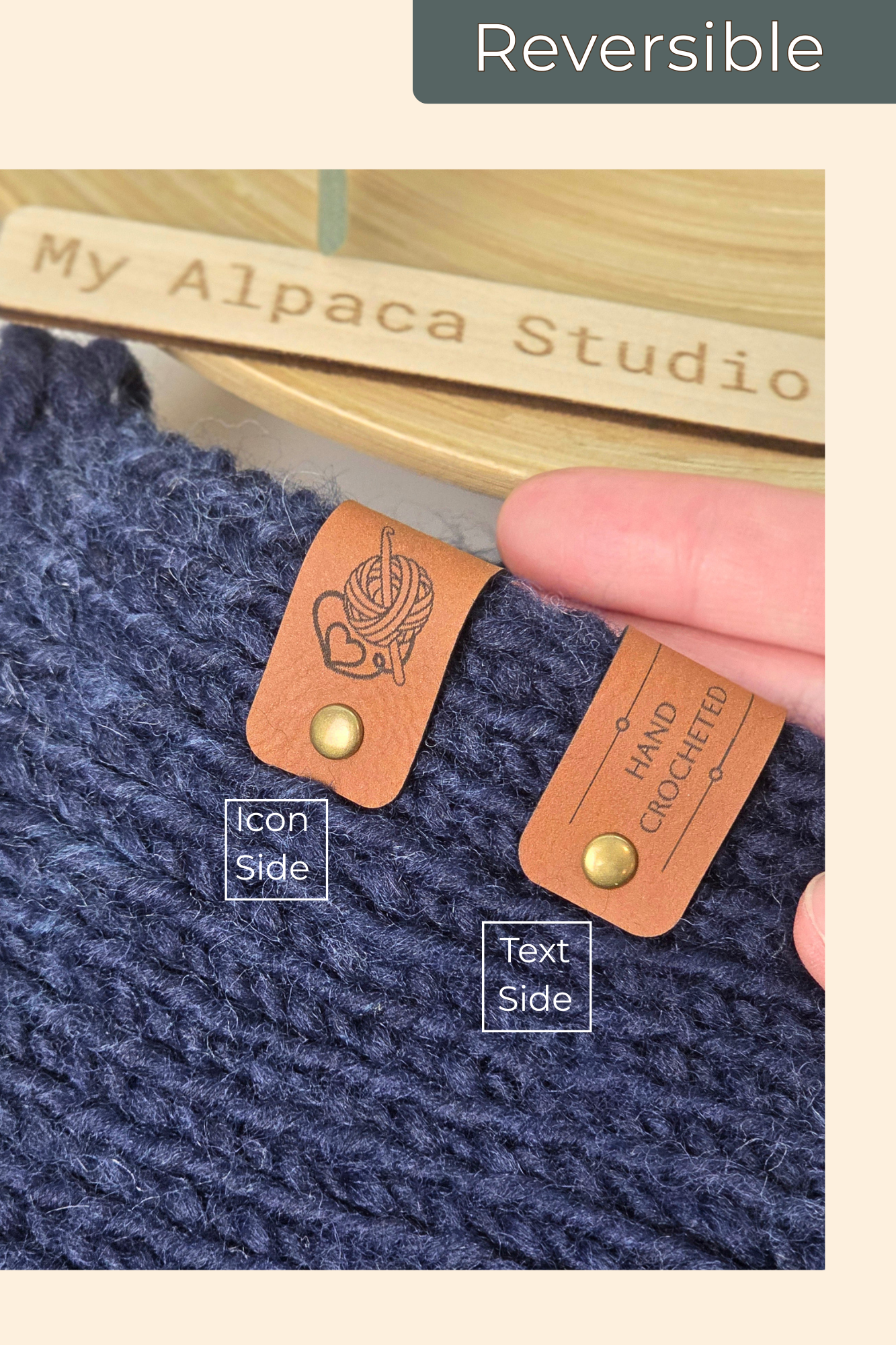 Vegan Leather Tags (set of 5, 10 or 20), Snap-rivets included