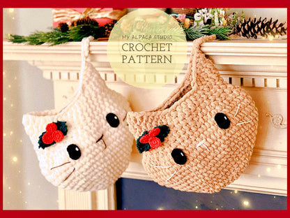 Christmas Cat Stocking Crochet Pattern - Instant Download PDF