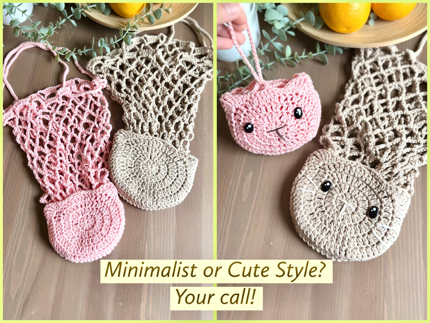 Cat Foldable Market Bag Crochet Pattern - Instant Download PDF