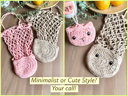 Cat Foldable Market Bag Crochet Pattern - Instant Download PDF