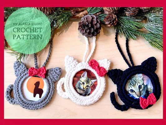 Cat Photo Frame Ornament Crochet Pattern - Instant Download PDF