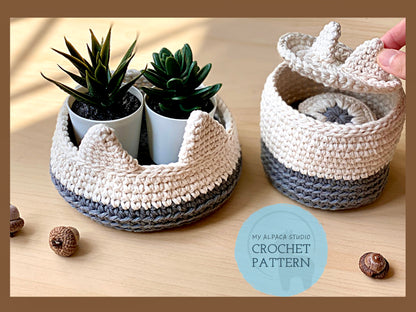 Cat Organizer Basket Set Crochet Pattern - Instant Download PDF