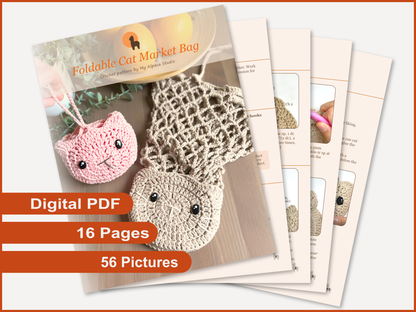 Cat Foldable Market Bag Crochet Pattern - Instant Download PDF