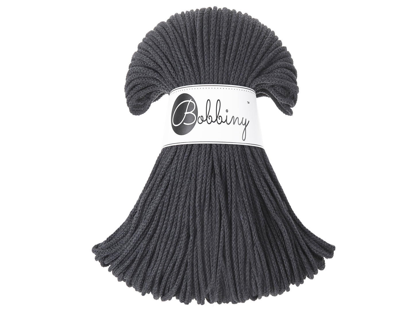 Bobbiny 3mm Braided Cotton Cord (100m/ 108yds) -- CHARCOAL -- Macrame & Crochet