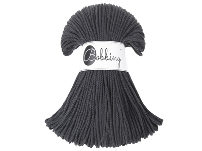 Bobbiny 3mm Braided Cotton Cord (100m/ 108yds) -- CHARCOAL -- Macrame & Crochet