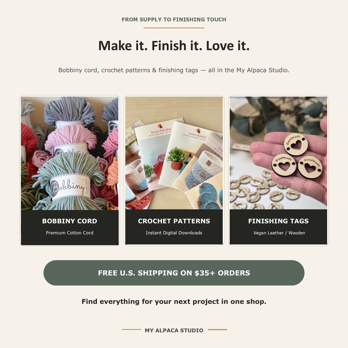 Rectangular Wooden “Handmade with Love” Tags
