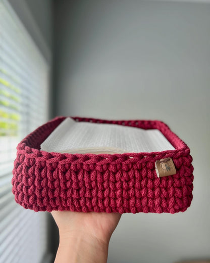 8" Square Crochet Basket - Cotton Napkin Holder & Catch-all Tray