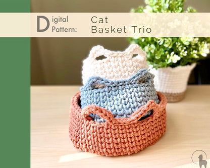 Cat Basket in 3 sizes Crochet Pattern - Instant Download PDF