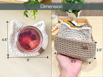 Cat in Basket Coaster Set Crochet Pattern + Video Tutorial - Instant Download PDF