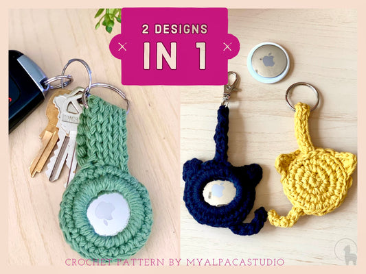 AirTag Holder Keychain in 2 design Crochet Pattern - Instant Download PDF