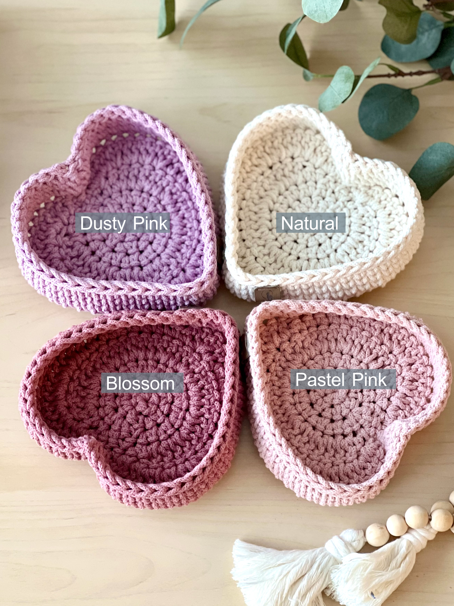 Heart Shaped Cotton Storage Basket - Hand-Crocheted