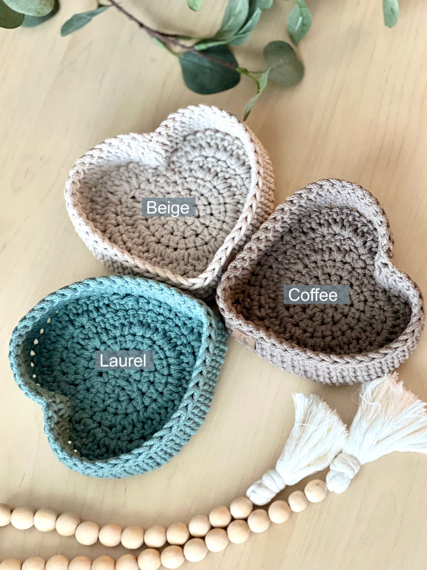 Heart Shaped Cotton Storage Basket - Hand-Crocheted