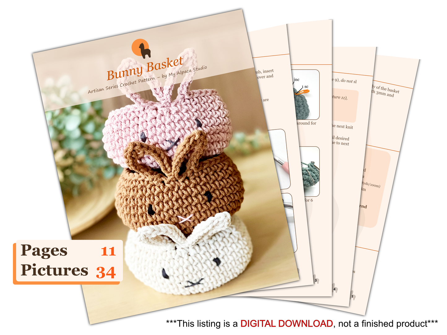 Bunny Basket Crochet Pattern - Instant Download PDF