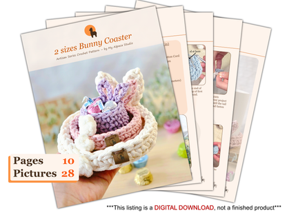 Bunny Coaster in 2 sizes Crochet Pattern PDF + Video Tutorial