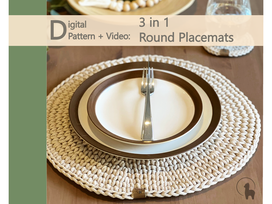 Round Placemat in 3 designs Crochet Pattern PDF + Video Tutorial