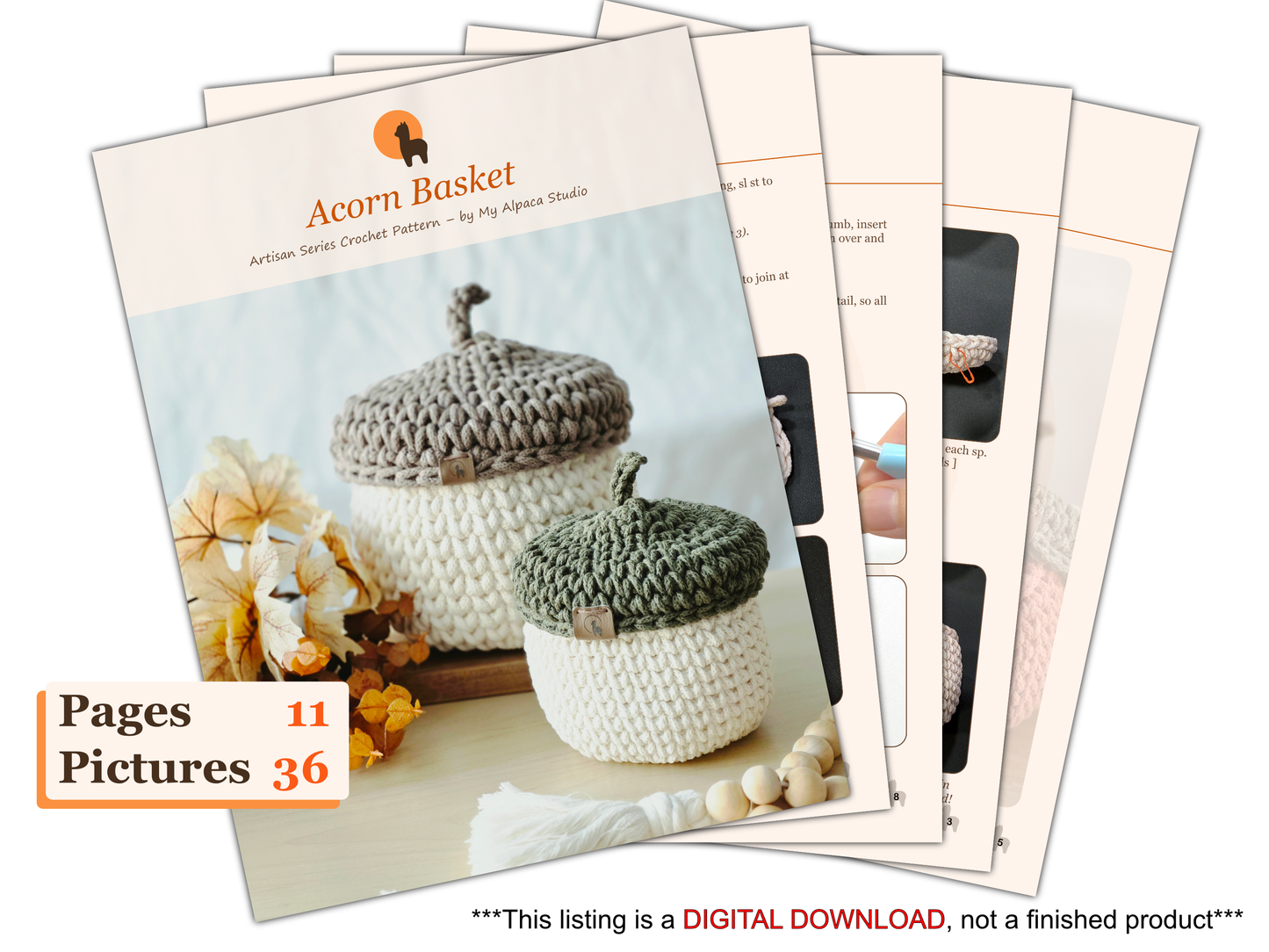 Acorn Basket Crochet Pattern - Instant Download PDF