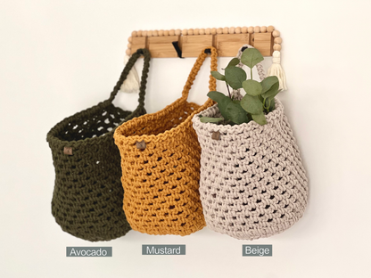 Crochet Cotton Hanging Basket - Heavy-Duty Wall Organizer & Storage Bin